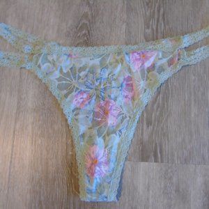 PINK Sage Green and Soft Pink Lace Strappy Thong Panty